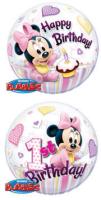 Ballon BUBBLES Qualatex 56cm de diam&egrave;tre Minnie1 er anniversaire Disney baby