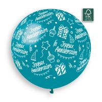 Ballon Bleu Turquoise Joyeux anniversaire  Etoil&eacute; 80 cm