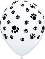 Ballon Qualatex Blanc en Impression Noire Trace de pattes PAW 11 (28cm) Poche de 25 Ballons