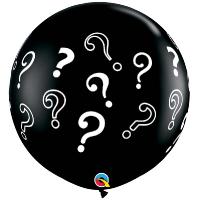 Ballon Qualatex Noir impression Point D interogation blanc  3&#039; 90cm