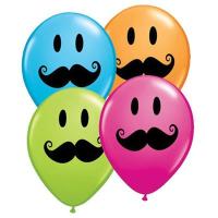 Ballon Qualatex impression Smile Face avec Moustache  5 (12.5cm)  Poche de 100 Ballons Assortis Tropical
