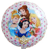 Ballon Rond 18  Transparent Holographique avec des c&oelig;urs rouges et les princesses Disney 45 cm