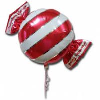 Ballon alu Rond Forme de Bonbon 48 cm ROUGE &agrave; rayures