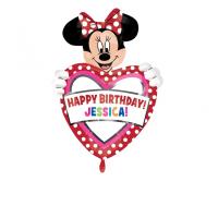 Ballon alu Forme de Coeur avec Minnie Happy Birthday personnalisable