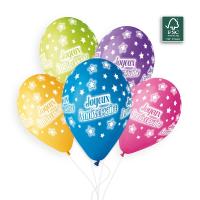 Ballon imprim&eacute;  JOYEUX ANNIVERSAIRE &eacute;toiles Multicolore en Poches de 5 ballons 28cm