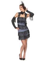 Costume Adulte Robe Charleston Gris &agrave; franges Noires taille unique