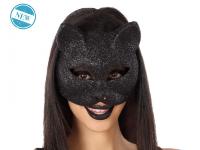 Masque de Chat Noire &agrave; Paillettes pour Femme