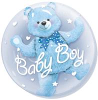 Q29488 Ballon BUBBLES Qualatex 61cm de diam&egrave;tre double  Ourson Bleu baby Boy