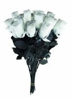 Rose Blanche avec Tige noire en tissus 45cm