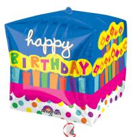 Ballon Alu Anagram en forme de Cube  happy birthday  38 X 40 cm