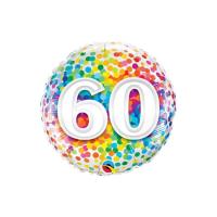Ballon Alu Rond impression chiffres 60 Confettis 18 45cm