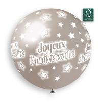 Ballon Argent M&eacute;tal  Joyeux anniversaire  Etoil&eacute; 80 cm