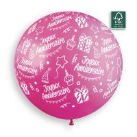 Ballon Fuchsia  Joyeux anniversaire  Etoil&eacute; 80 cm
