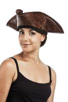 Chapeau Pirate Tricorne  imitation cuir pirate des Cara&iuml;bes adulte - marron