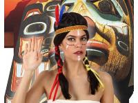 Perruque Femme Indienne avec Bandeau Tresses et Plume