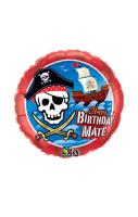 Ballon Alu  Qualatex rond Forme de tete pirate Happy Birthday 18  46 cm