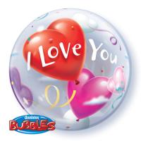 Ballon BUBBLES Qualatex 56cm de diam&egrave;tre  I Love You 