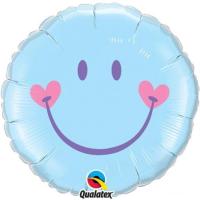 Ballon Alu Qualatex Forme Ronde impression  Smile  Bleu Gar&ccedil;on 45 cm