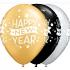 Ballon Qualatex 11" 28cm impression Happy New Year (couleurs : noire ) poche de 6 ballons