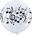 Ballon Qualatex Blanc impression Notes de Musique noire 3' (90cm)