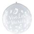 Ballons 90cm Rond Pearl White (blanc perlé) " VIVES LES MARIES" Papillons