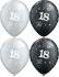 Ballons Qualatex Rond 11" 28cm  spécial Ast "chiffres 18" Argent et Noir Poche de  25