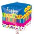 Ballon Alu Anagram en forme de Cube " happy birthday " 38 X 40 cm