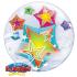Ballon double BUBBLES Qualatex 61cm de diamètre " étoiles multicolores"
