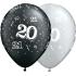 Ballon Qualatex 11" 28cm Rond  Special ast  " Chiffre 20 " Argent et Noir poche de 25 Ballons